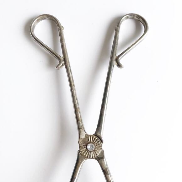 Vintage Silver Serving Scissors Serving Piece Flat Vegetable Tongs Wedding Gift - Picture 4 of 12